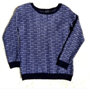 J. Crew tinsel tweed plaid sweater black blue S wool blend classic preppy